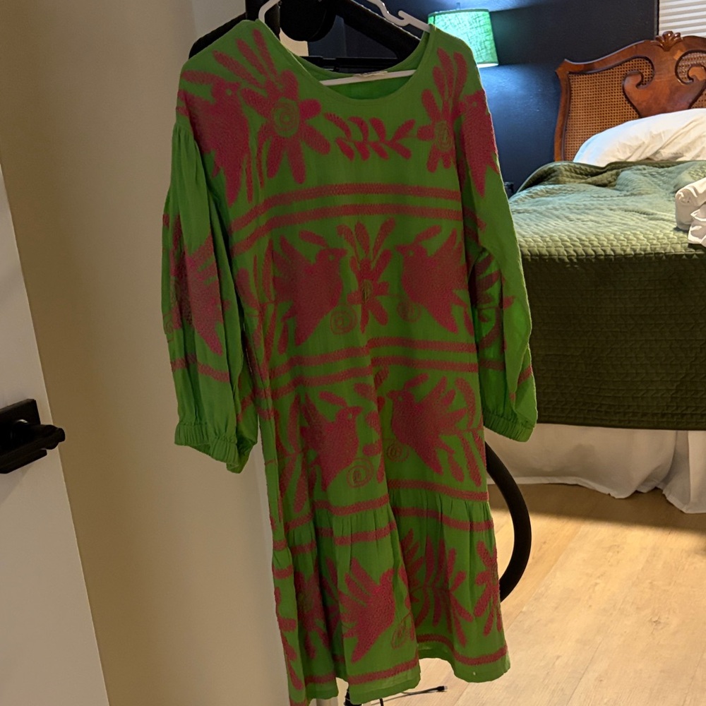 Sister Mary Vibrant Green and Pink Long Sleeve Dress worn once